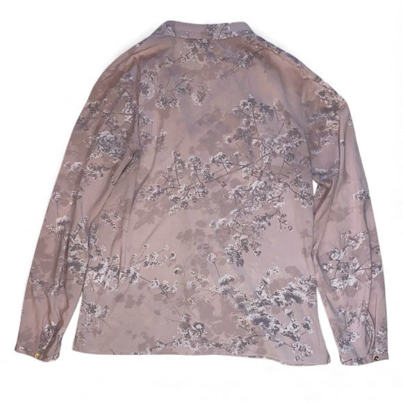 Tahari Dusty Rose/Mauve Pink Floral Long Sleeve V Neck Blouse - Picture 2 of 6